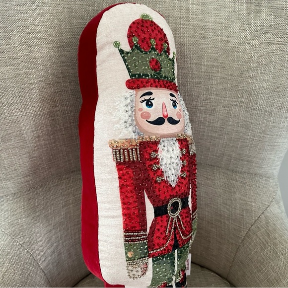 Nutcracker Oversized Holiday Christmas Beaded, Sequins & Velvet Throw Pillow - Picture 11 of 11